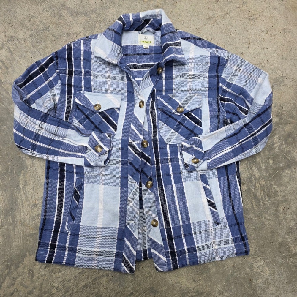 Offline by Aerie Plaid Button‎ Up Shirt Jacket Blue White XS